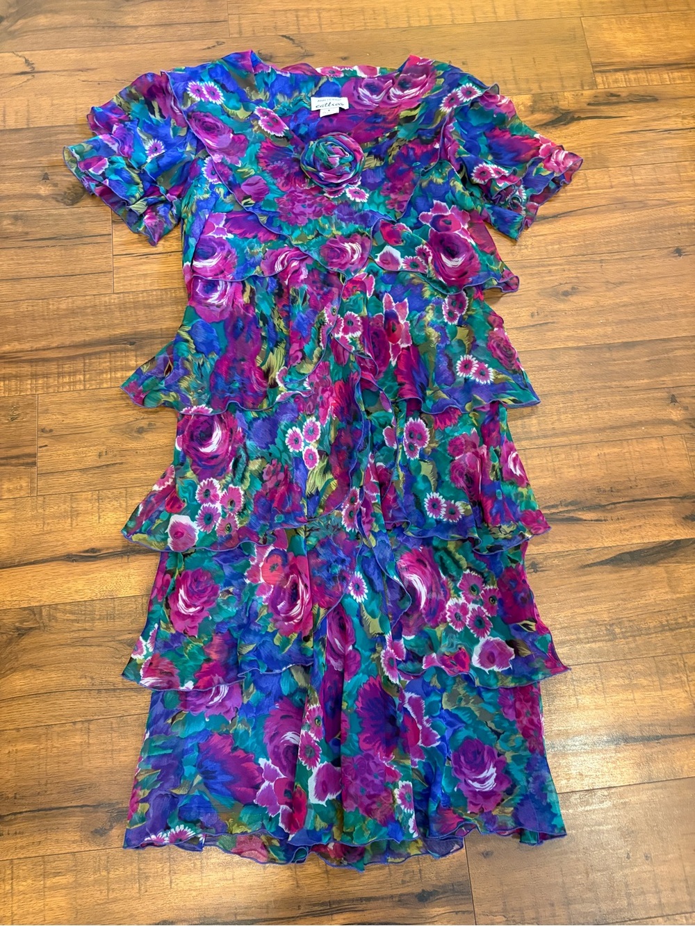 Vintage Ann Hobbs Cattiva Women Dress 6 Ruffle Chiffon Floral Layered US